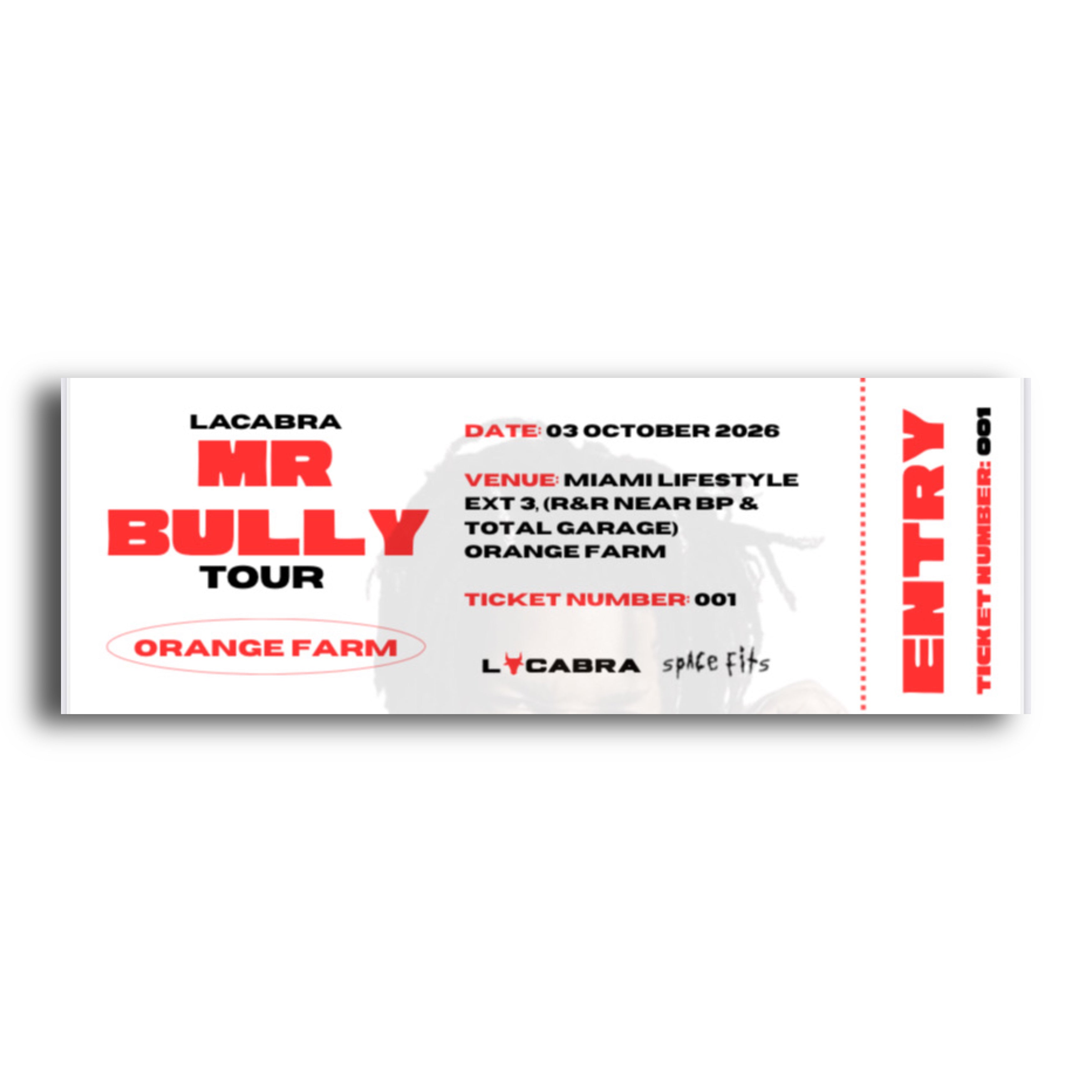 ORANGE FARM Mr BULLY TOUR PHYSICAL TICKETS